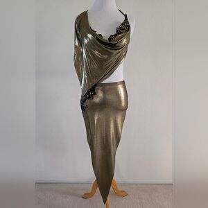 Custom-made Metallic Gold Draped Asymmetric Dress
